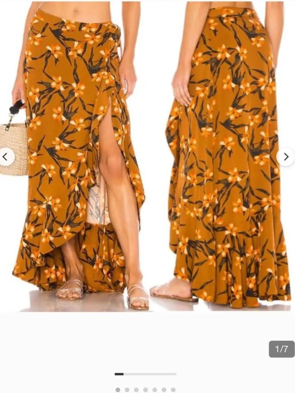 L*Space Desiree High Waisted Ruffle Side Slit Wrap Maxi Skirt